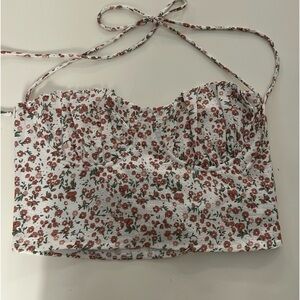 Princess Polly White and Red Floral Crop Top